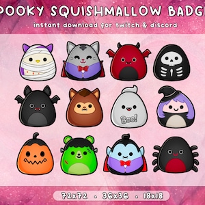 Halloween Squishmallow Twitch Sub Bit Cheer Badges 12x | Spooky Twitch Badges | Creepy Cute | Ready to Use | Instant Download | 3 Sizes