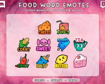 Essen Phrase Twitch Emotes 10x | Lustige Twitch Emotes | Emote Wörter | Meme Emotes | Gebrauchsfertig | Bezahlen | Sofort Download | 3 Größen