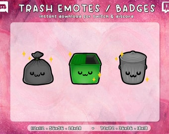 Trash Twitch Emotes 3x | Twitch Badges Sub | Müll | Lustige Twitch Emotes | Twitch Badges Cute Trash | Gebrauchsfertig | Sofort Download