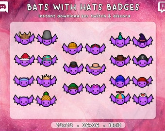Halloween Twitch Buttons 22x | Fledermäuse mit Hüten | Gruselig Gruselig Niedlich | Sub Bit Cheer | Zwietracht | Gebrauchsfertig | Sofort Download | 3 Größen