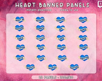 Blaues Herz Banner Twitch Panels 23x | Niedliche Hübsche Ästhetische Panels | Cartoon | Kawaii | Liebe | Gebrauchsfertig | Bezahlen | Sofort Download