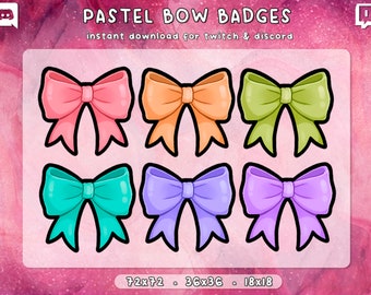 Pastell Schleife Twitch Badges 6x | Kawaii Ästhetischer Discord | Niedliches Flair | Gamer Girl | Streaming | P2U Download bereit | 3 Größen