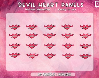 Teufel Herz Twitch Panels 20x | Red Evil Edgy Punk Cool Ästhetische Panels | Twitch Halloween |  Gebrauchsfertig | Bezahle die Nutzung | Sofort Download