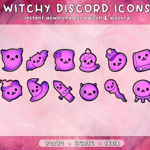 Witch Discord Role Icons 12x | Spooky Twitch Sub Badges 12x | Creepy Cute | Halloween | Ready to Use | Instant Download | 3 Sizes