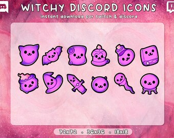Hexe Discord Rollen Icons 12x | Spooky Twitch Sub Badges 12x | Gruselig Süß | Halloween | Gebrauchsfertig | Sofort Download | 3 Größen