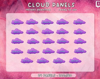 Lila Wolke Twitch Panels 24x | Pixel | Pastell Kawaii Niedliches Ästhetisches Panel | Luftschlangen Gamer | Gebrauchsfertig | Bezahlen | Sofort Download
