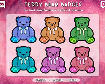 Teddy Bär Twitch Badges 6x | Gummibärchen | Kawaii Niedliche Entzückende | Gamer Girl | Bit Flair Sub Badge | P2U Download bereit | 3 Größen