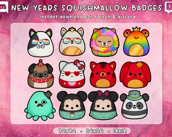 Neujahr Squishmallow Twitch Badges 12x | Mondneujahr | Party Sub Bit Cheer | Zwietracht | Gebrauchsfertig | Sofort Download | 3 Größen