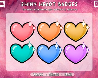 Sparkle Herz Twitch Badges 6x | Pastell Kawaii Ästhetik | Niedlich Bezaubernd Glänzend | Gamer Girl | Streaming | P2U Download bereit | 3 Größen