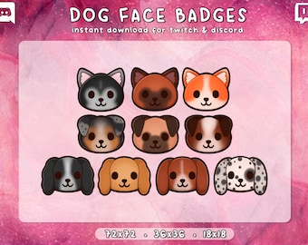 Hund Twitch Sub Buttons 10x | Puppy Bit Cheermotes | Doge Doggy Doggo Pupper | Niedliche Hundegesichter | Gebrauchsfertig | Sofort Download | 3 Größen
