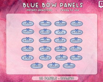 Schleife Twitch Panels 23x | Pastell Blau | Kawaii Niedliche Ästhetische Panels | Gamer | Luftschlangen | Gebrauchsfertig | Bezahlen | Sofort Download