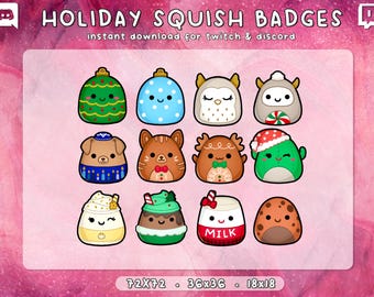Feiertag Squishmallow Twitch Sub Bit Cheer Badges 12x | Weihnachten Chanukka | Weihnachten | Festlich | Gebrauchsfertig | Sofortdownload | 3 Größen