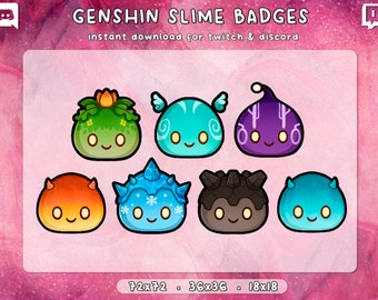 Genshin Impact Twitch Badges 7x | Slime Sub Bit Cheer | Gamer Luftschlangen Abzeichen | Zwietracht | Gebrauchsfertig | Sofort Download | 3 Größen