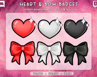 Ästhetische Herz und Schleife Twitch Badges 6x | Niedliche Emotes | eGirl Discord Kätzchen | Luftschlangen Gamer Girl | P2U Download bereit | 3 Größen