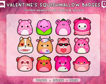 Valentinstag Squishmallow Twitch Badges 12x | Rosa Ästhetische Kawaii Niedliche Liebe | Discord Youtube Streamer | Sofort Download | 3 Größen