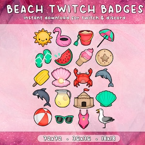 Beach Twitch Badges 20x | Summer Vacation Sub Bit Cheer | Discord Youtube Streamer | Ready to Use | Instant Download | 3 Sizes