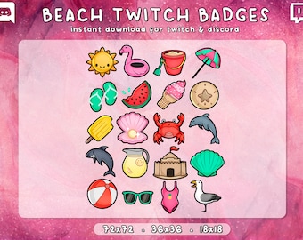 Strand Twitch Badges 20x | Sommerurlaub Sub Bit Cheer | Discord Youtube Streamer | Gebrauchsfertig | Sofort Download | 3 Größen