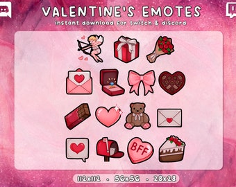 Valentinstag Twitch Emotes 15x | Liebe Umarmung Kuss | Kawaii Ästhetik | Lovers Romance Freundin | Gamer Girl | Download Bereit | 3 Größen