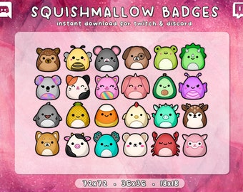Squishmallow Twitch Sub Bit Cheer Badges 24x | Twitch Abzeichen | Niedliche Twitch Badges | Gebrauchsfertig | Bezahle die Nutzung | Sofortdownload | 3 Größen