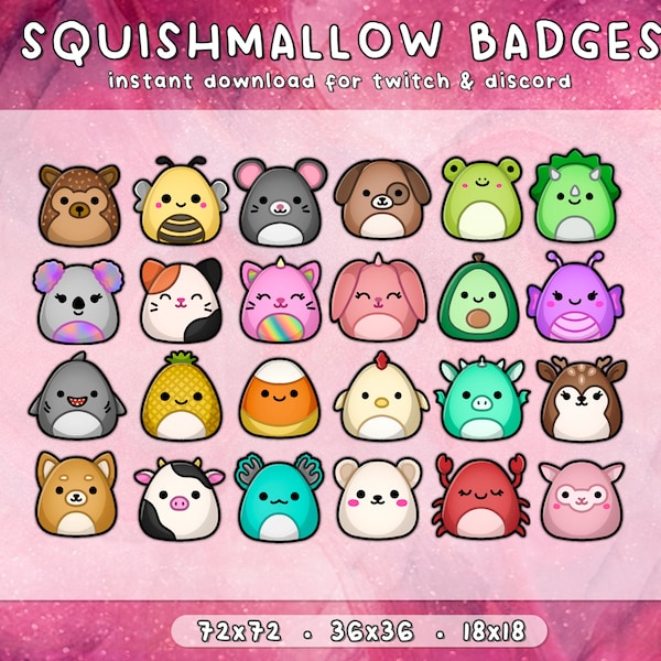 Squishmallow نشل البت الفرعي شارات 24x | значки twitch | сипатичные значки twitch | оотов к исололованию | пата за иоололование | мновенна تأب من загрззз | 3 рззера