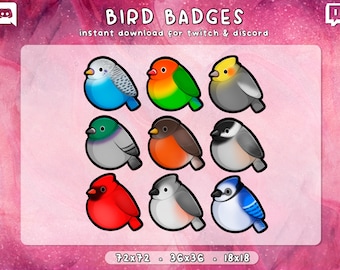 Vogel Buttons Twitch 9x | Birb Twitch Badges | Kawaii Niedlicher Haustier Birdo | Gebrauchsfertig | Bezahlen | Sofort Download | 3 Größen