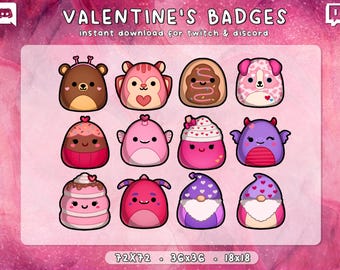 Valentinstag Squishmallow Twitch Badges 12x | rosa lila | Nachtisch | Unter Etwas Aufmunterung | Gebrauchsfertig | Bezahle die Nutzung | Sofortdownload | 3 Größen