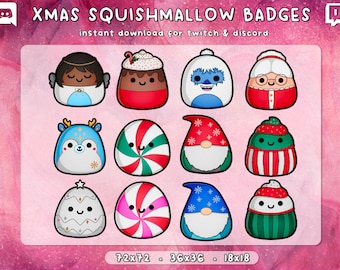 Weihnachten Squishmallow Twitch Badges 12x | Xmas Sub Bit Cheer | Twitch Badges | Festlich | Gebrauchsfertig | Sofort Download | 3 Größen