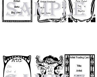Art Nouveau ATC Backs Digital Collage Sheet