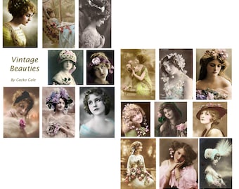 VINTAGE BEAUTIES digital collage set