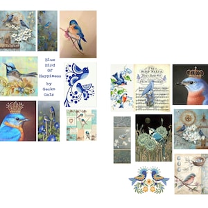 Blue Birds of Happiness Digital Collage Set