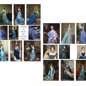 Ladies In Blue Digital Collage Set