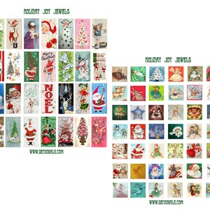 May include: A collection of 64 vintage Christmas card images featuring various festive themes, including Father Christmas, reindeer, snowmen, angels, and Christmas trees. The cards are in a variety of colours, including red, green, blue, and white.