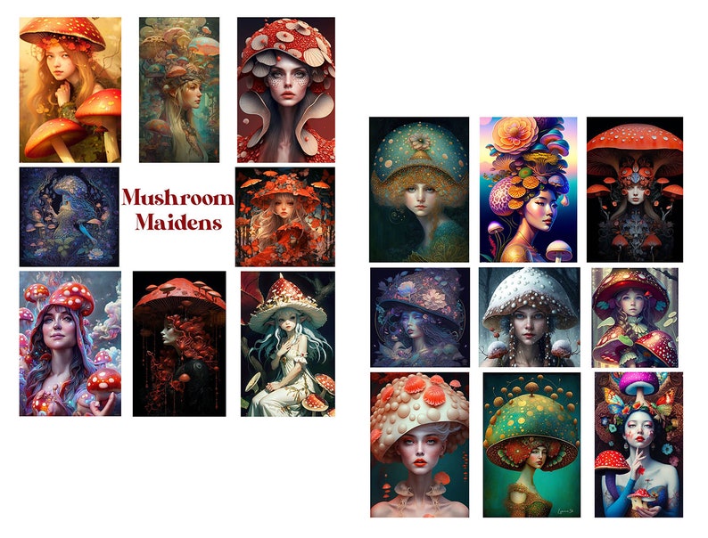 Mushroom Maidens Digital Collage Sheet image 1