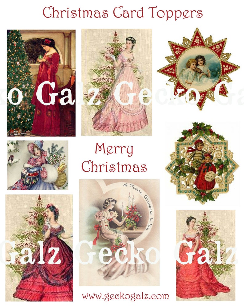 CHRISTMAS CARD TOPPERS digital collage sheet image 1