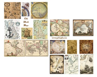 Old World Maps Digital Collage Set