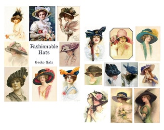 Fashion Hats Digital Collage Set