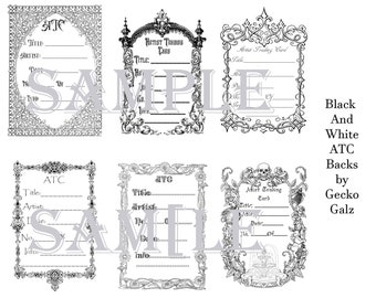 Black and White ATC backs Digital Collage Sheet