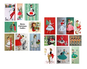 Retro Christmas Ladies Collage Set