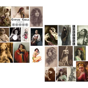 Foglio di collage digitale per ragazze zingare