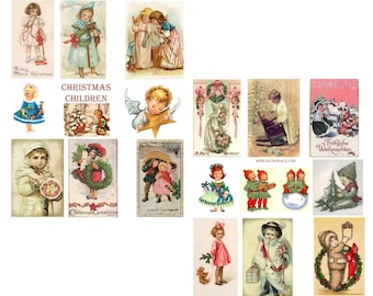 Hojas de collage digital para niños de Navidad