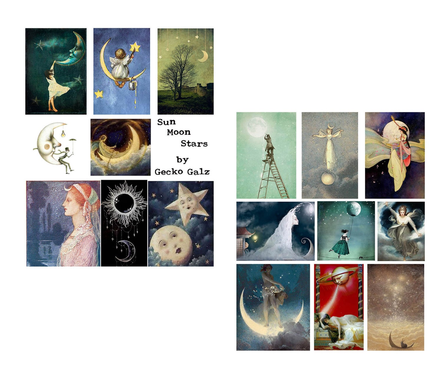 Sun Moon /& Stars Digital Collage Set