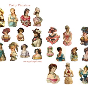 Folha de colagem digital de lindas bonecas vitorianas