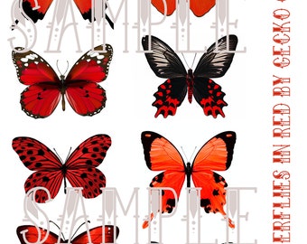 Butterflies In Red Digital Collage Sheet