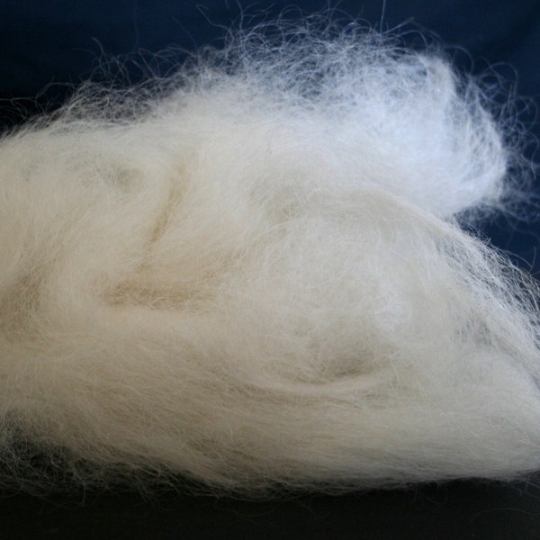 85 gm Carded WHITE MOHAIR FIBRE for wet & dry Felting or Soft Toy Stuffing - and Doll's Hair