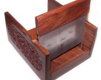 A very pretty CARVED WOODEN SOAPCUTTER which gives you a standard size thickness when cutting handmade loaf soap - metal cutting blade