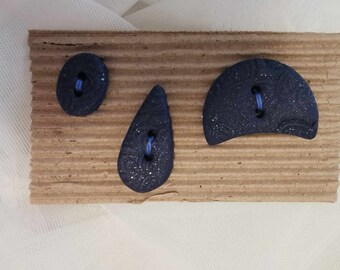 Dark Blue Glitter Clay Buttons (Handmade & Unique)