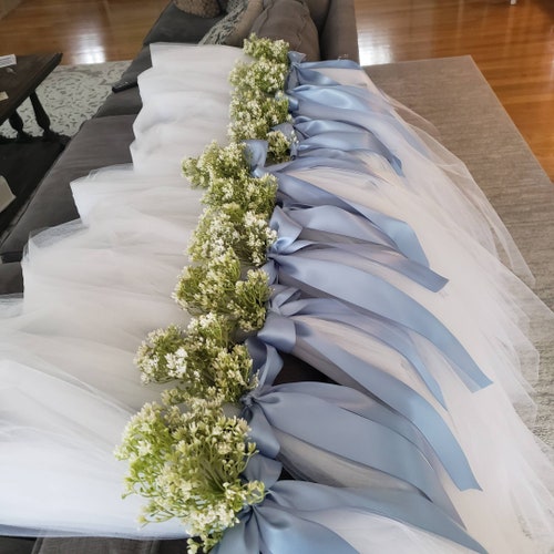 SET of 16 Dusty blue aisle decor for wedding. Babies breath.