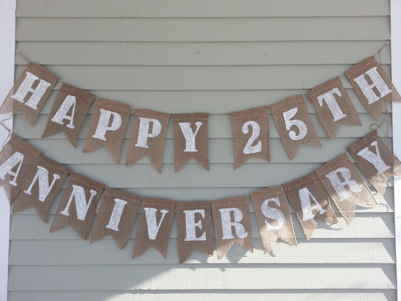 Happy 25th Anniversary banner. Burlap banner. | Etsy