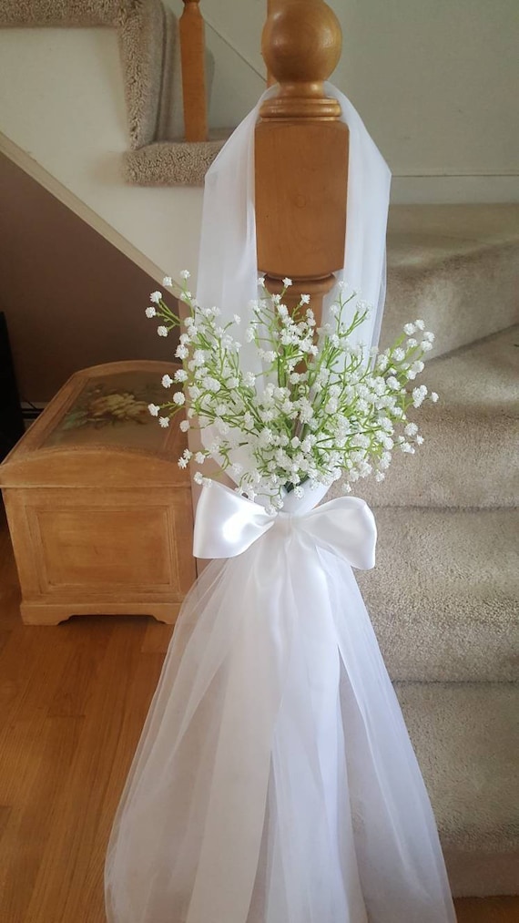 Aisle Pew Decor Tulle And Baby S Breath Set Of 10 Etsy