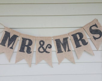 Mr & Mrs burlap banner